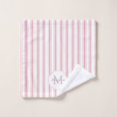 Monogram Elegant Pink French Ticking Stripes Name Bad Handdoek (Wasdoekje)