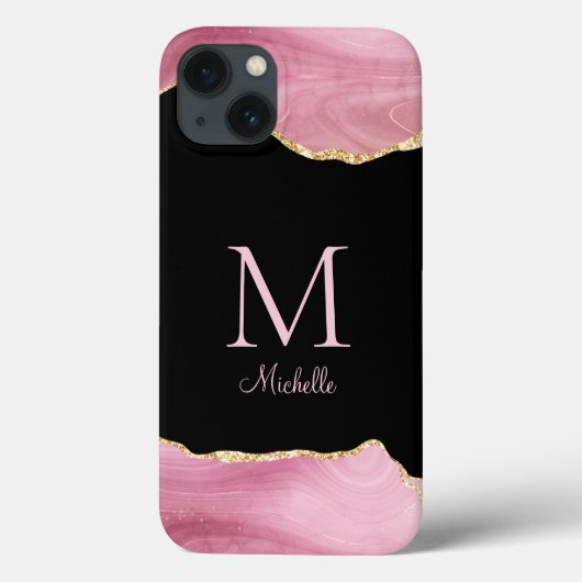Monogram Elegant Pink Gold Agate Case-Mate iPhone Case (Achterkant)
