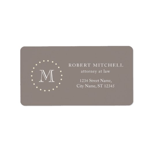 Monogram Elegant Professional Brown Adresetiketten Etiket (Voorkant)