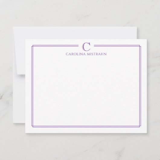 Monogram Elegant Purple Border Stationery Notitiekaartje (Voorkant)