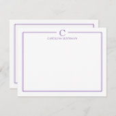 Monogram Elegant Purple Border Stationery Notitiekaartje (Voorkant / Achterkant)