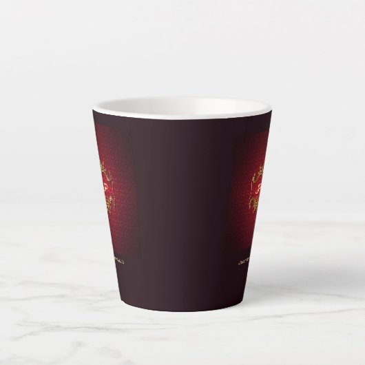 Monogram Elegant Red Damask Sjabloon Classic Latte Mok (Voorkant)