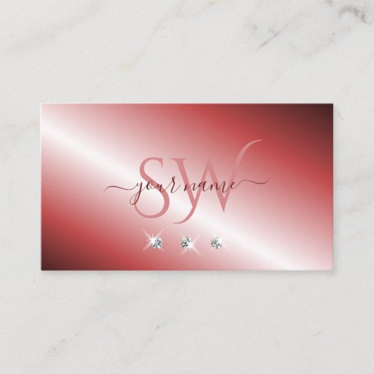 Monogram Elegant Red en Silver Sparging Diamonds Visitekaartje (Voorkant)