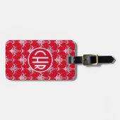 Monogram Elegant Red en White Damask Bagagelabel (Voorkant horizontaal)