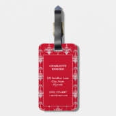 Monogram Elegant Red en White Damask Bagagelabel (Achterkant verticaal)