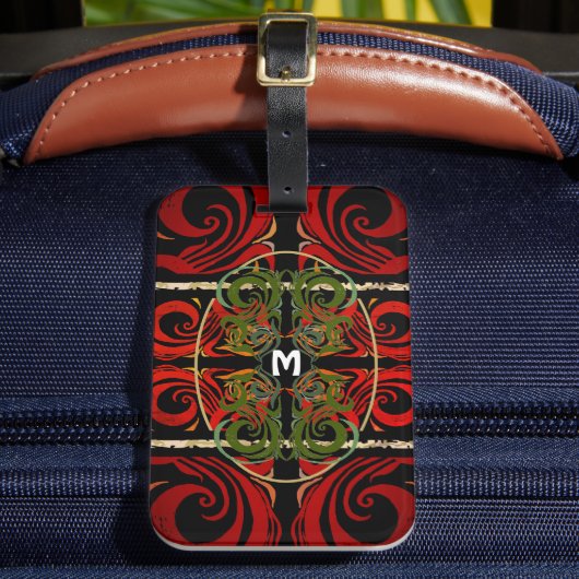 Monogram Elegant Red & Green Pattern Bagagelabel (Voorkant Insitu 2)