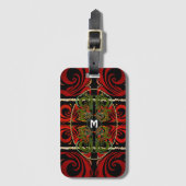 Monogram Elegant Red & Green Pattern Bagagelabel (Voorkant (verticaal))