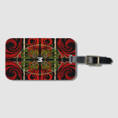 Monogram Elegant Red & Green Pattern Bagagelabel (Voorkant (horizontaal))