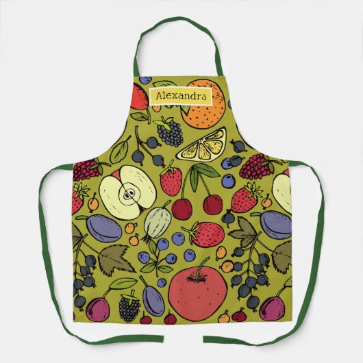 Monogram elegant retro patroon van vruchten l Olij Schort (Voorkant)