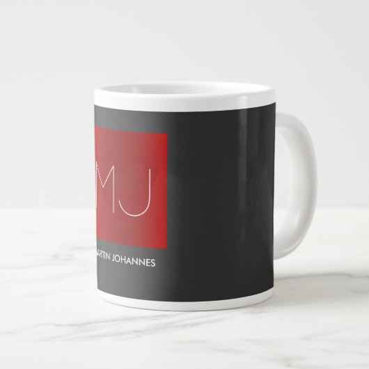 Monogram Elegant Rood Grijs Naam toevoegen Initial Grote Koffiekop (Voorkant rechts)