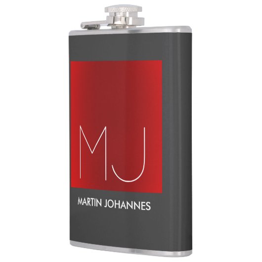 Monogram Elegant Rood Grijs Naam toevoegen Initial Heupfles (Links)