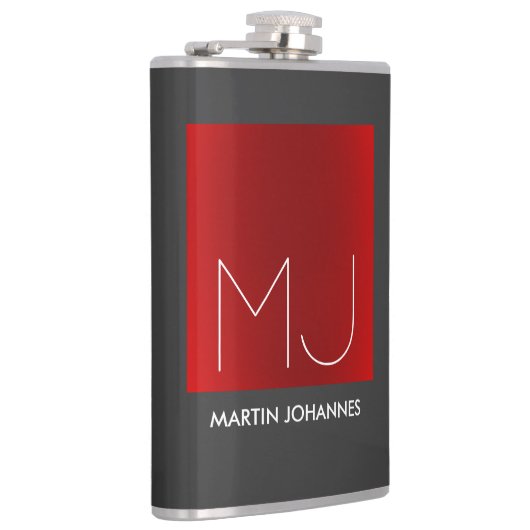 Monogram Elegant Rood Grijs Naam toevoegen Initial Heupfles (Rechts)