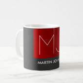 Monogram Elegant Rood Grijs Naam toevoegen Initial Koffiemok (Voorkant links)