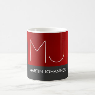 Monogram Elegant Rood Grijs Naam toevoegen Initial Koffiemok