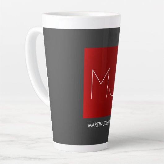 Monogram Elegant Rood Grijs Naam toevoegen Initial Latte Mok (Linkerhoek)
