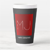 Monogram Elegant Rood Grijs Naam toevoegen Initial Latte Mok (Voorkant)