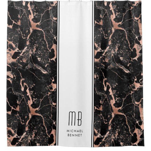 Monogram Elegant Roos Gold Black Marmer Douchegordijn (Voorkant)