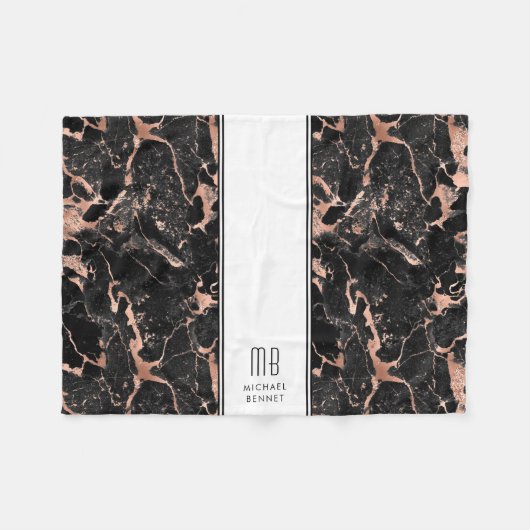 Monogram Elegant Roos Gold Black Marmer Fleece Deken (Voorkant (Horizontaal))