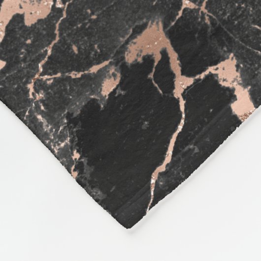 Monogram Elegant Roos Gold Black Marmer Fleece Deken (Hoek)