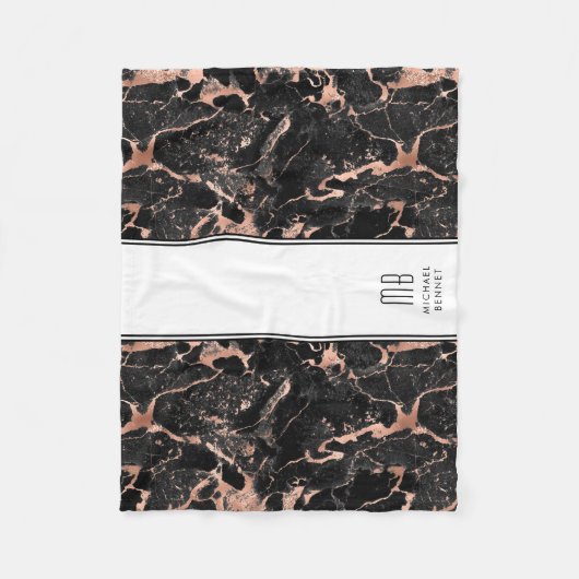 Monogram Elegant Roos Gold Black Marmer Fleece Deken (Voorkant)