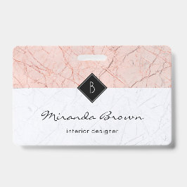 Monogram Elegant Roos Gold Grey Marble Badge