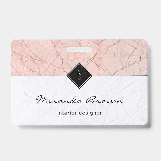 Monogram Elegant Roos Gold Grey Marble Badge (Front)