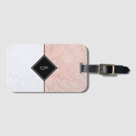 Monogram Elegant Roos Gold Grey Marble Bagagelabel