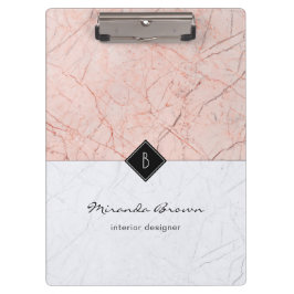 Monogram Elegant Roos Gold Grey Marble Cliboard Klembord