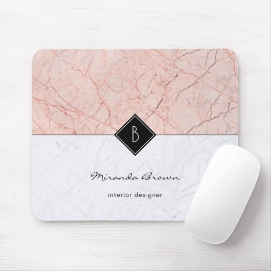 Monogram Elegant Roos Gold Grey Marble Mousepad Muismat (Met muis)