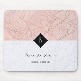 Monogram Elegant Roos Gold Grey Marble Mousepad Muismat