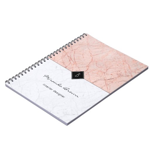 Monogram Elegant Roos Gold Grey Marble Notitieboek (Linkerzijde)
