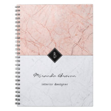 Monogram Elegant Roos Gold Grey Marble Notitieboek