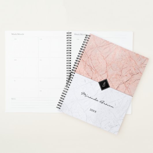 Monogram Elegant Roos Gold Grey Marble Planner (Display)