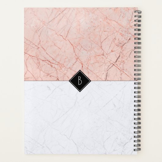Monogram Elegant Roos Gold Grey Marble Planner (Achterkant)