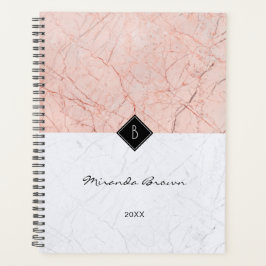 Monogram Elegant Roos Gold Grey Marble Planner