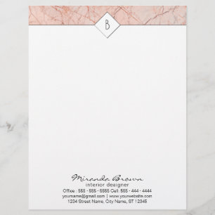 Monogram Elegant Roos Gold Marble Letterhead Persoonlijk Briefhoofd
