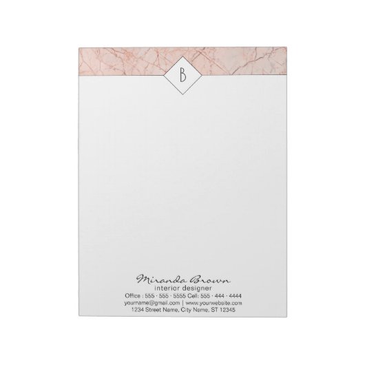 Monogram Elegant Roos Gold Marble Notitieblok (Linkerzijde)