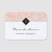 Monogram Elegant Roos Gold Marble Professional Naamplaatje (Voorkant)