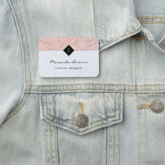 Monogram Elegant Roos Gold Marble Professional Naamplaatje (In situ)