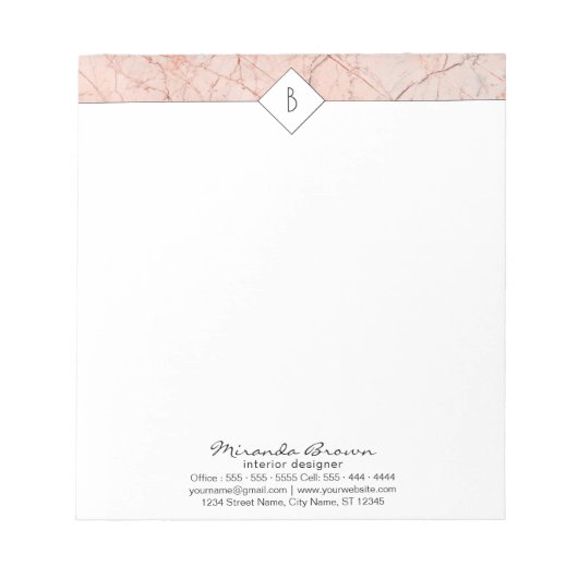 Monogram Elegant Roos Gold Marble Small Notitieblo Notitieblok (Voorkant)