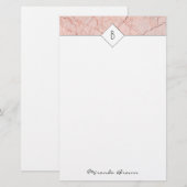 Monogram Elegant Roos Gold Marble Stationery Briefpapier (Voorkant / Achterkant)