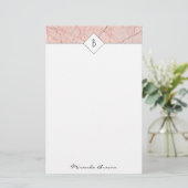 Monogram Elegant Roos Gold Marble Stationery Briefpapier (Staand voorkant)