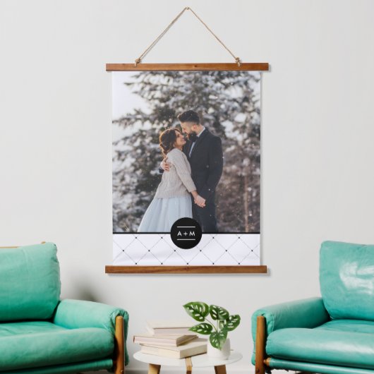 Monogram Elegant Round Lijst Foto Hangend Wandkleed (Woonkamer)