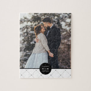 Monogram Elegant Round Lijst Foto Legpuzzel