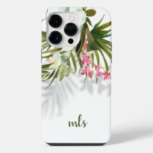 Monogram Elegant Roze Bloemige Tropische Palm Scha iPhone 14 Pro Max Hoesje