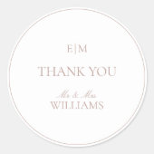 Monogram Elegant Roze Dank u Script Bruiloft Ronde Sticker (Voorkant)