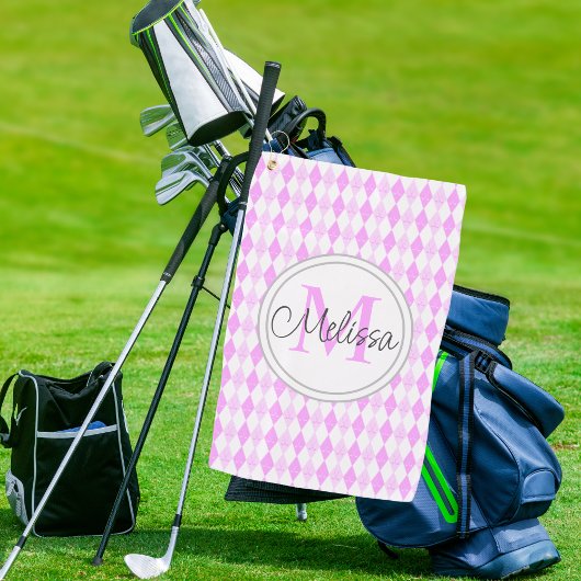 Monogram Elegant Roze Golf Argyle Diamant Patroon Golfhanddoek