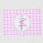 Monogram Elegant Roze Golf Argyle Diamant Patroon Golfhanddoek (Horizontaal)