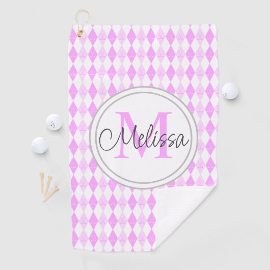 Monogram Elegant Roze Golf Argyle Diamond Patroon Golfhanddoek (Insitu)