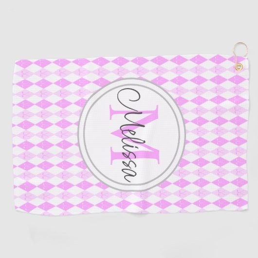 Monogram Elegant Roze Golf Argyle Diamond Patroon Golfhanddoek (Horizontaal)